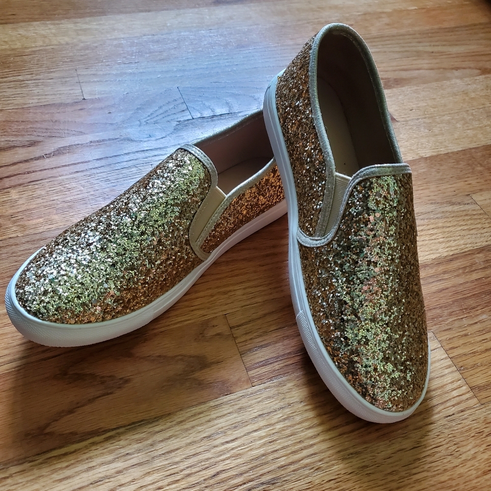 Gold glitter slip on shoes